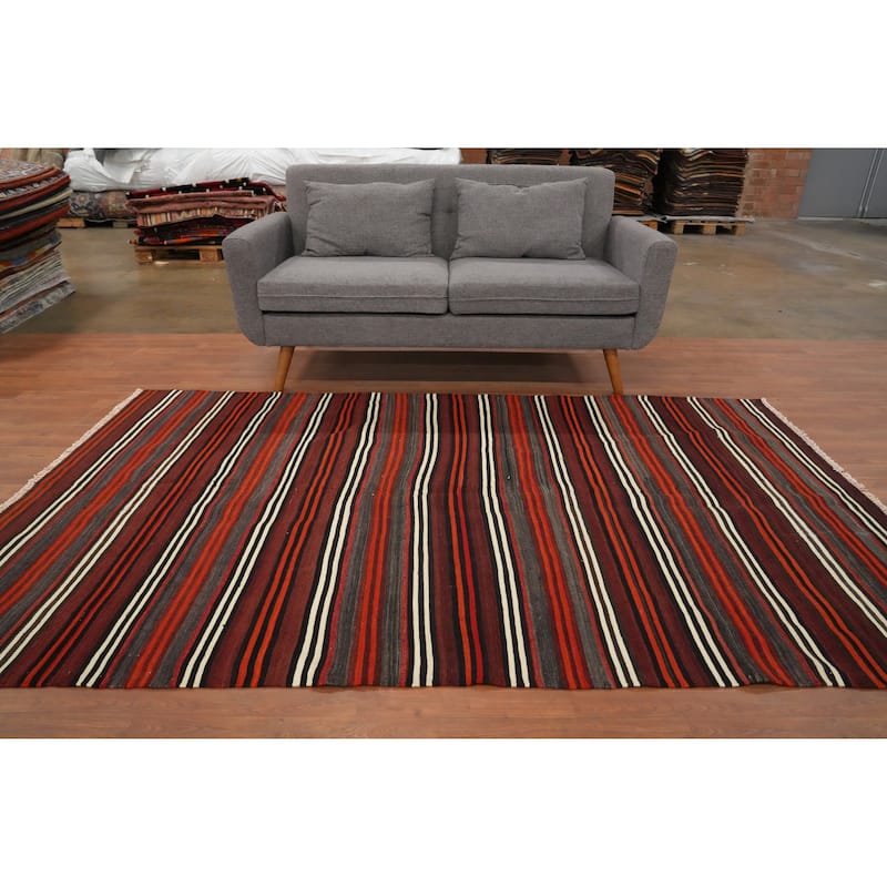 Hand Woven Oriental 100% Wool Carpet Southwestern Geometric Multi-Colored Kilim Area Rug - 8' 1'' X 4' 11''