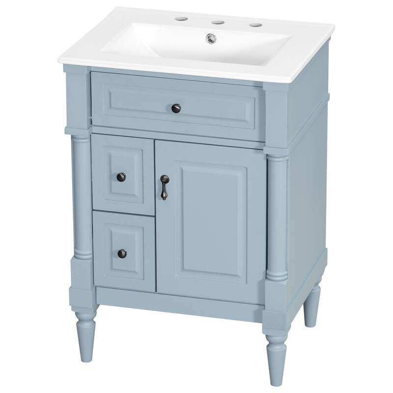 Roomfitters 24" Bathroom Vanity with Sink, Solid Wood Frame, Flip Drawer, 2 Drawers & Door Rack