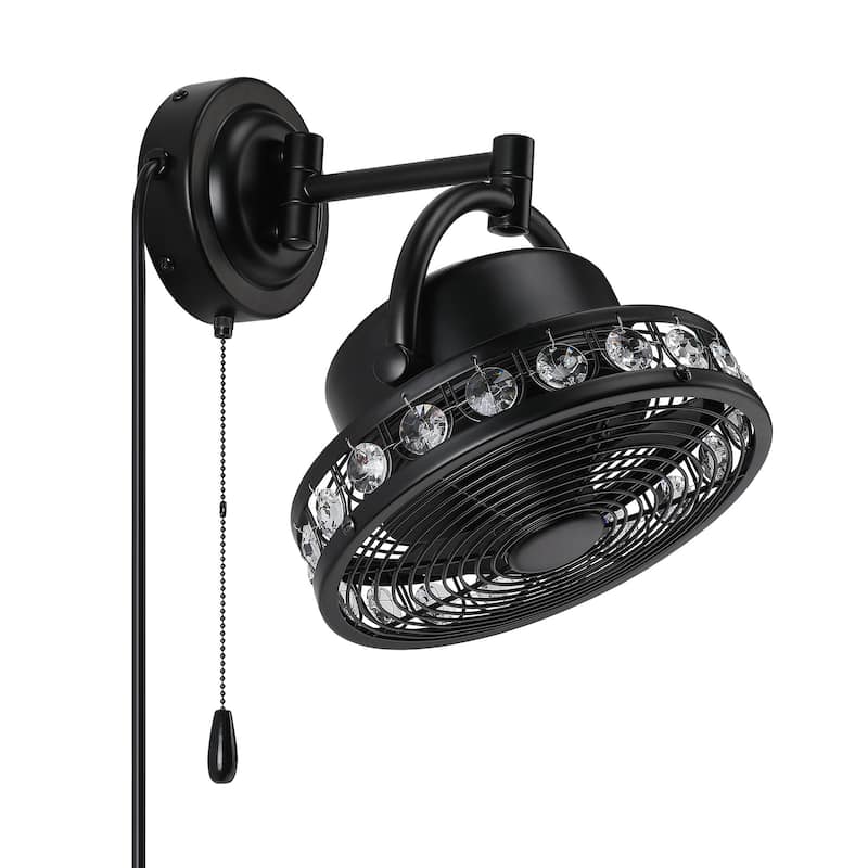 10" Modern Black Wall-Mount AC Fan with 3-Speed Pull Chain Controller