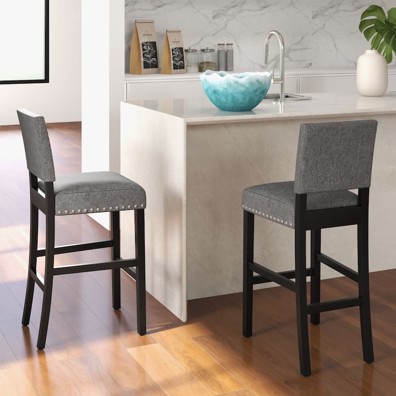 Set of 2 Counter Height Bar Stools with Footrest and Rubber Wood Frame Comfortable Seating