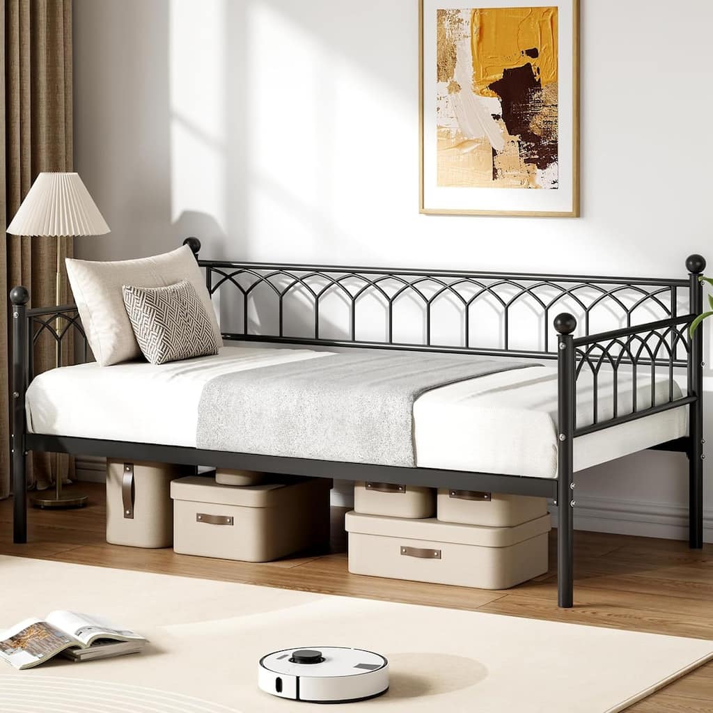 Twin Size Daybed, Metal Sofa Bed Frame with Trundle for Living Room, Small Spaces