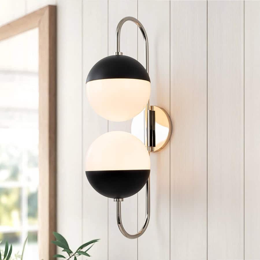 2-Light Opal Globe Adjustable Goose Arm Wall Sconce