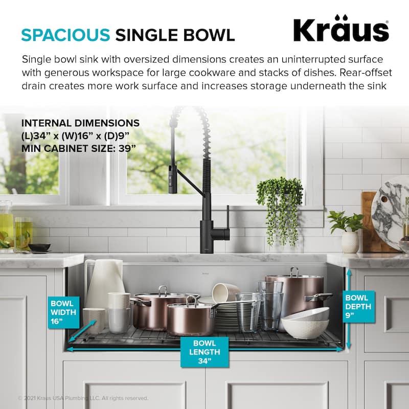 Kraus KWU110-36 Kore 36" Undermount Workstation Single Bowl Kitchen