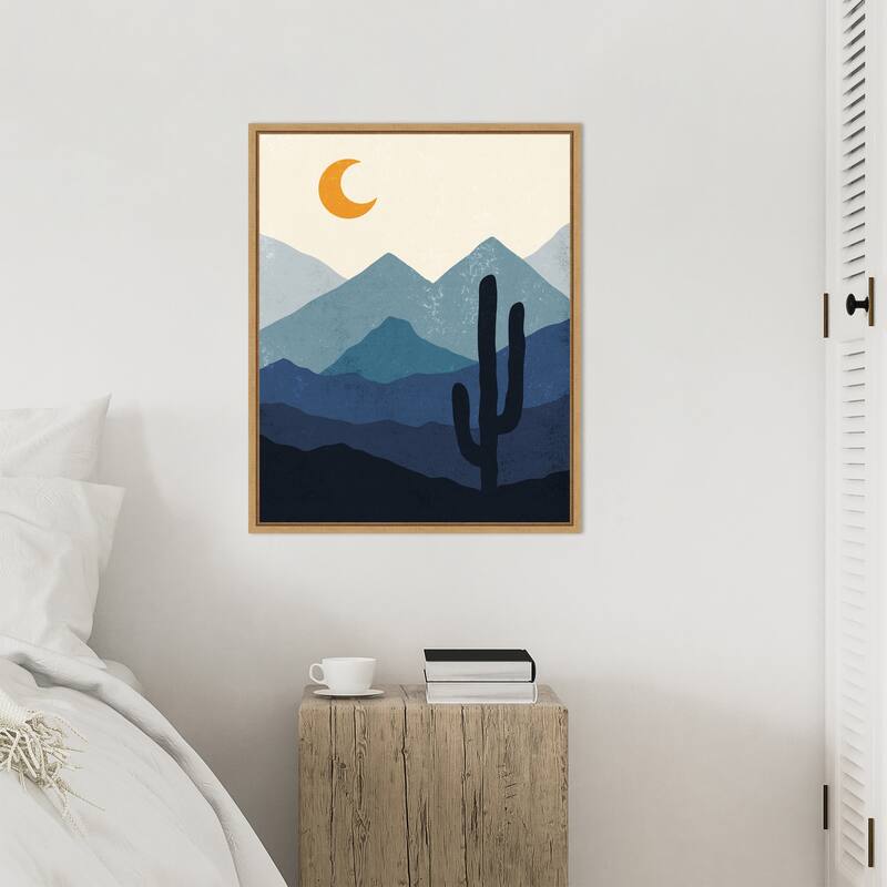 Desert Life Night by XYZ Studio Framed Canvas Wall Art Print - Sylvie Natural