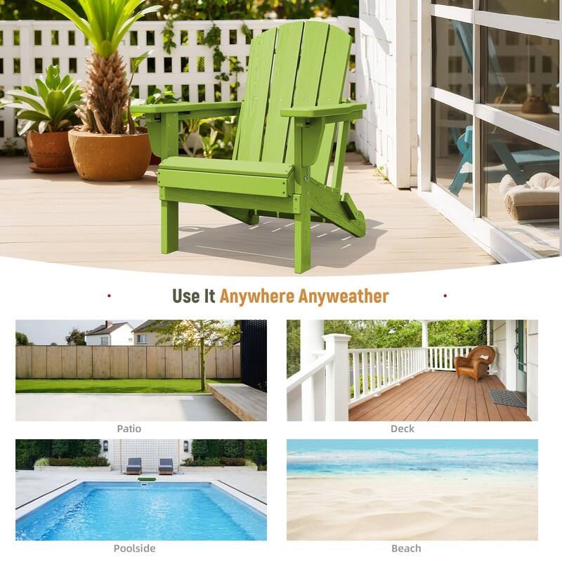 3-Position Reclining Folding Outdoor Chair – PE Wood Grain, Weather-Resistant