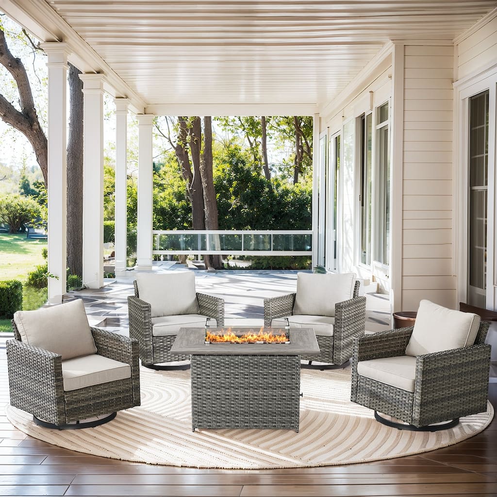 4 Swivel Chair with Fire Pit Table Grey-Beige - Grey