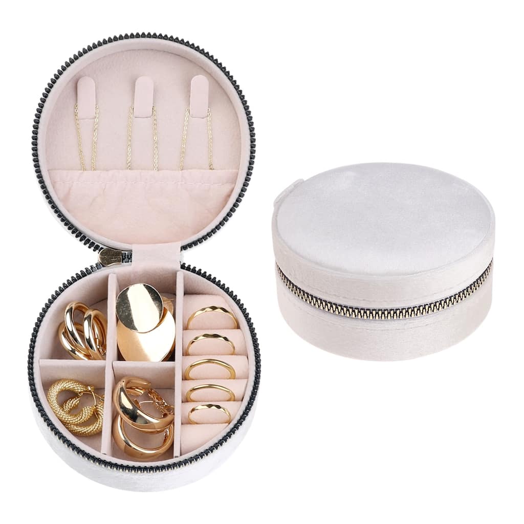 Travel Jewelry Box for Women, Teen Girl Gifts, Small Portable Plush Velvet Jewelry Organizer Case Storage Display Holder