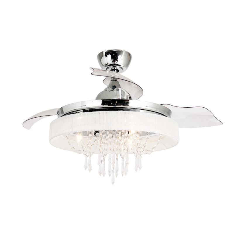 Chrome 42-inch Retractable 3-Blades Crystal Ceiling Fan with Remote