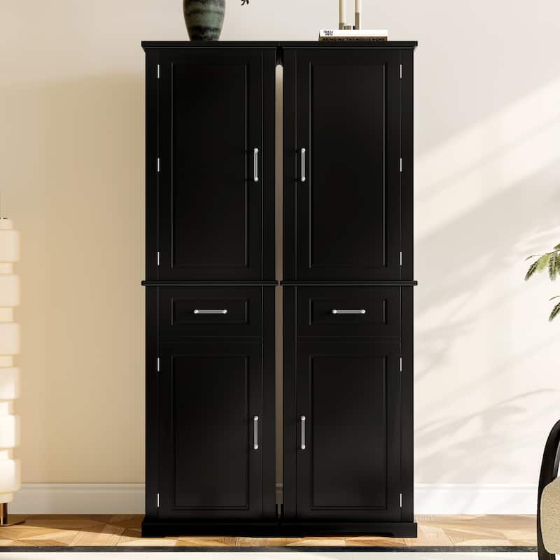 4-Door Tall Storage Cabinet - Adjustable Shelves & Door Racks, MDF Painted Finish for Bathroom/Office