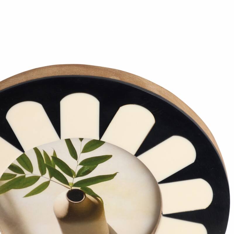 Resin Wood Photo Frame Round Petal Design for Home Office - 1" Ivory