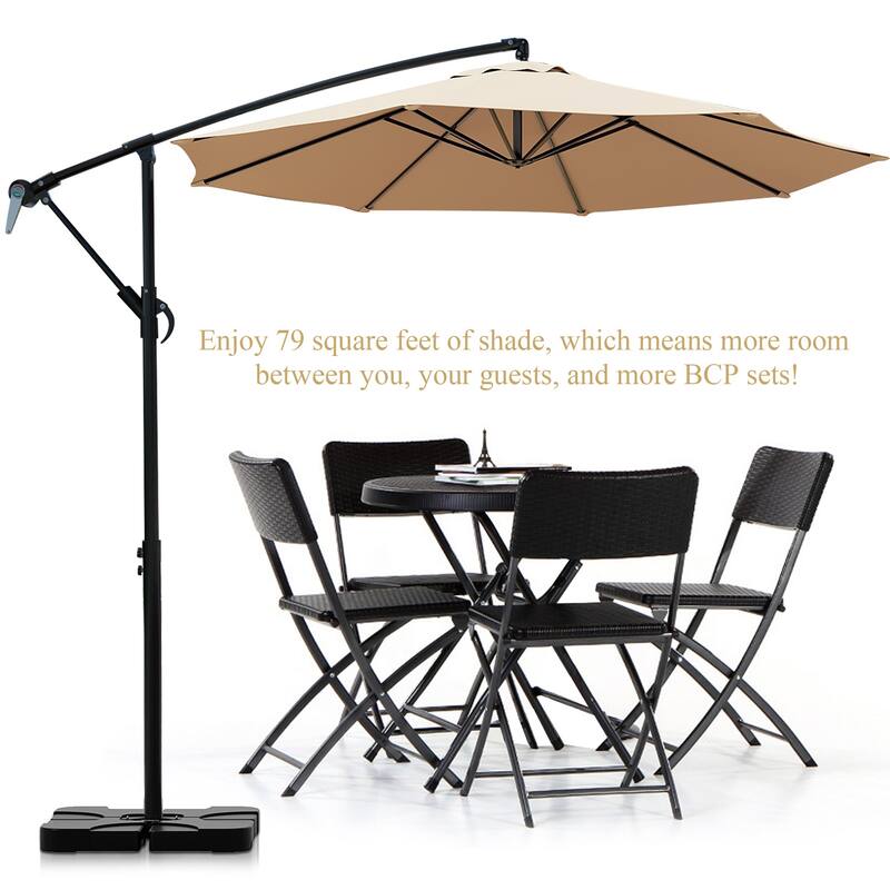 9.8ft Patio Offset Umbrella Cantilever Umbrella with Crank & Cross Bases