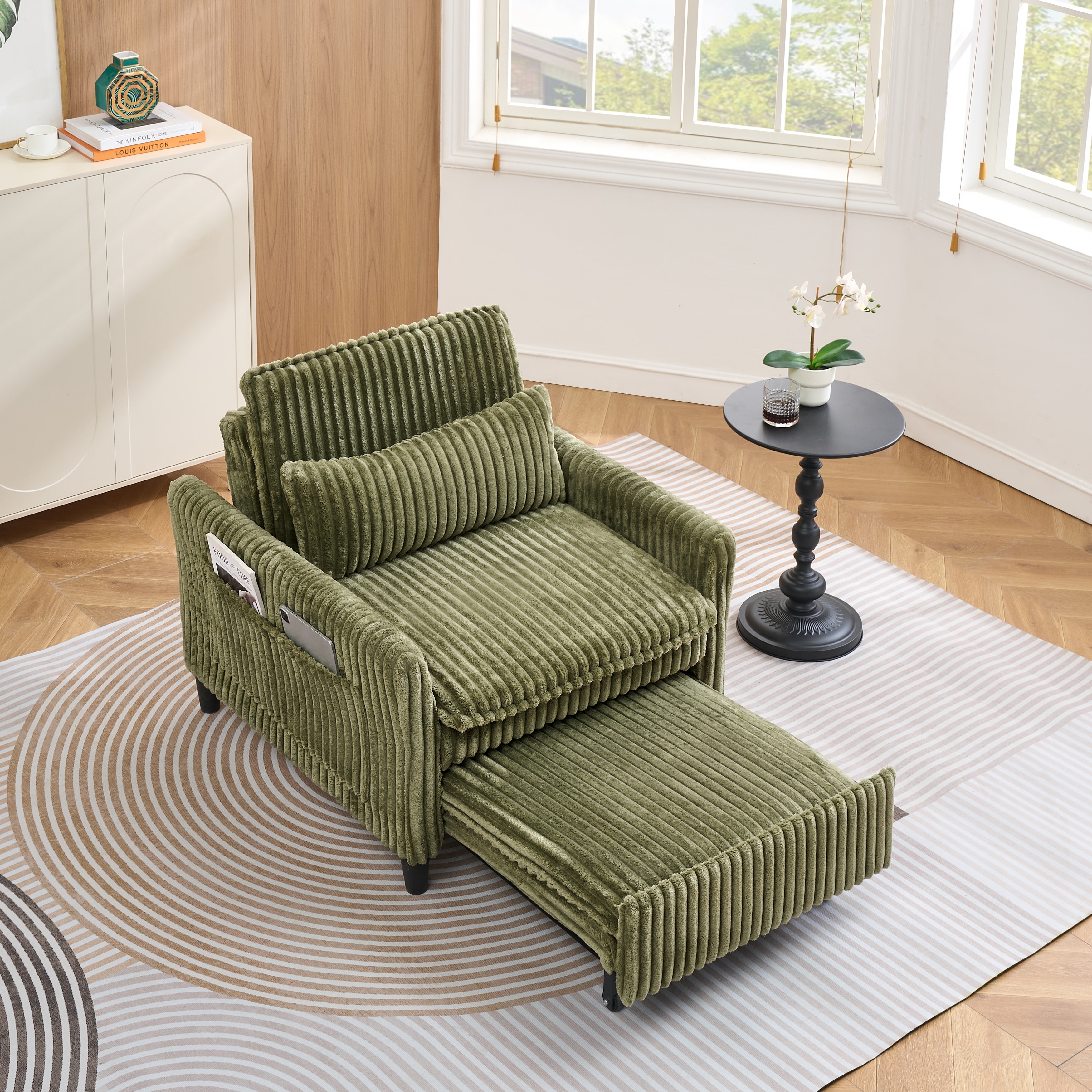Corduroy Accent Chair Convertible Chaise Lounge, Single Sofa Chair Lounge Chair Pull-out Sleeper Sofa Bed