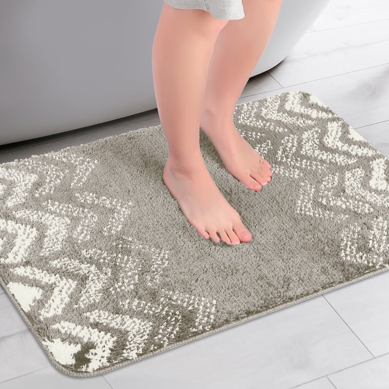 Absorbent Bath Mat Rug, Geometric Patterns Bathroom Mat, Non-Slip Carpet for Kitchen, Shower, Sink - Grey - 16" x 24"