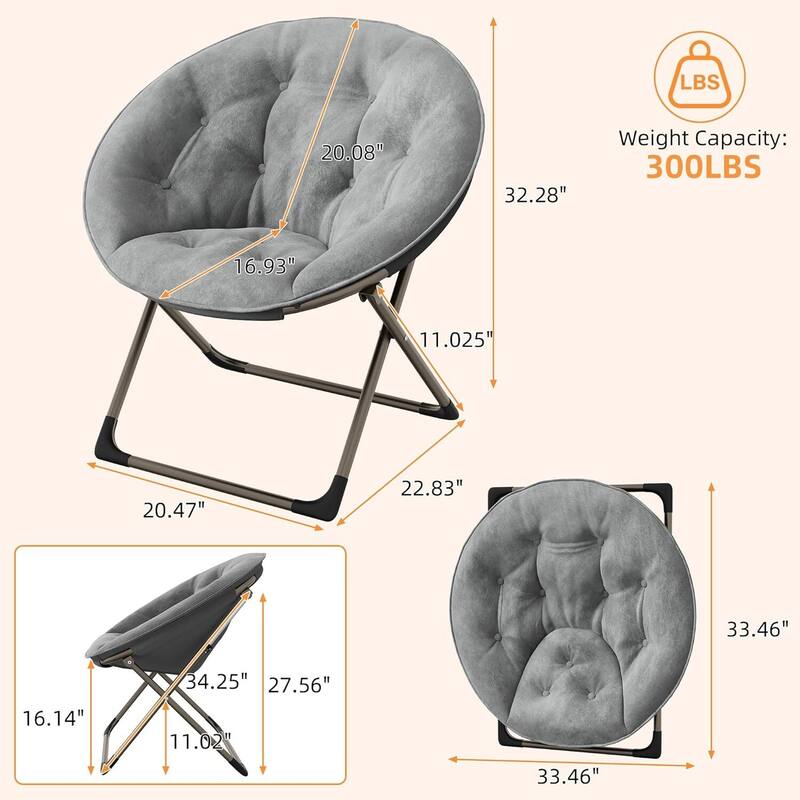 Foldable Comfy Plush Saucer Chair for Adults for Bedroom, Dorm, Gaming, Small Spaces