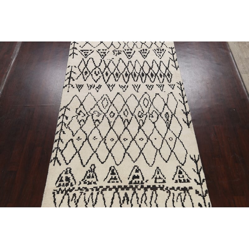 Geometric Moroccan Oriental Area Rug Hand-knotted Wool Carpet - 6'1" x 12'3"