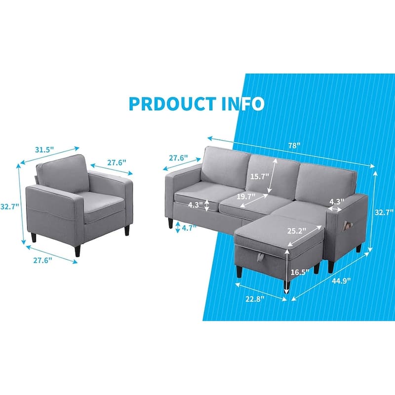 Mixoy Convertible Living Room Furniture Set-Single Sofa/Loveseat/3-Seat Sofa with Ottoman for DIY Combination