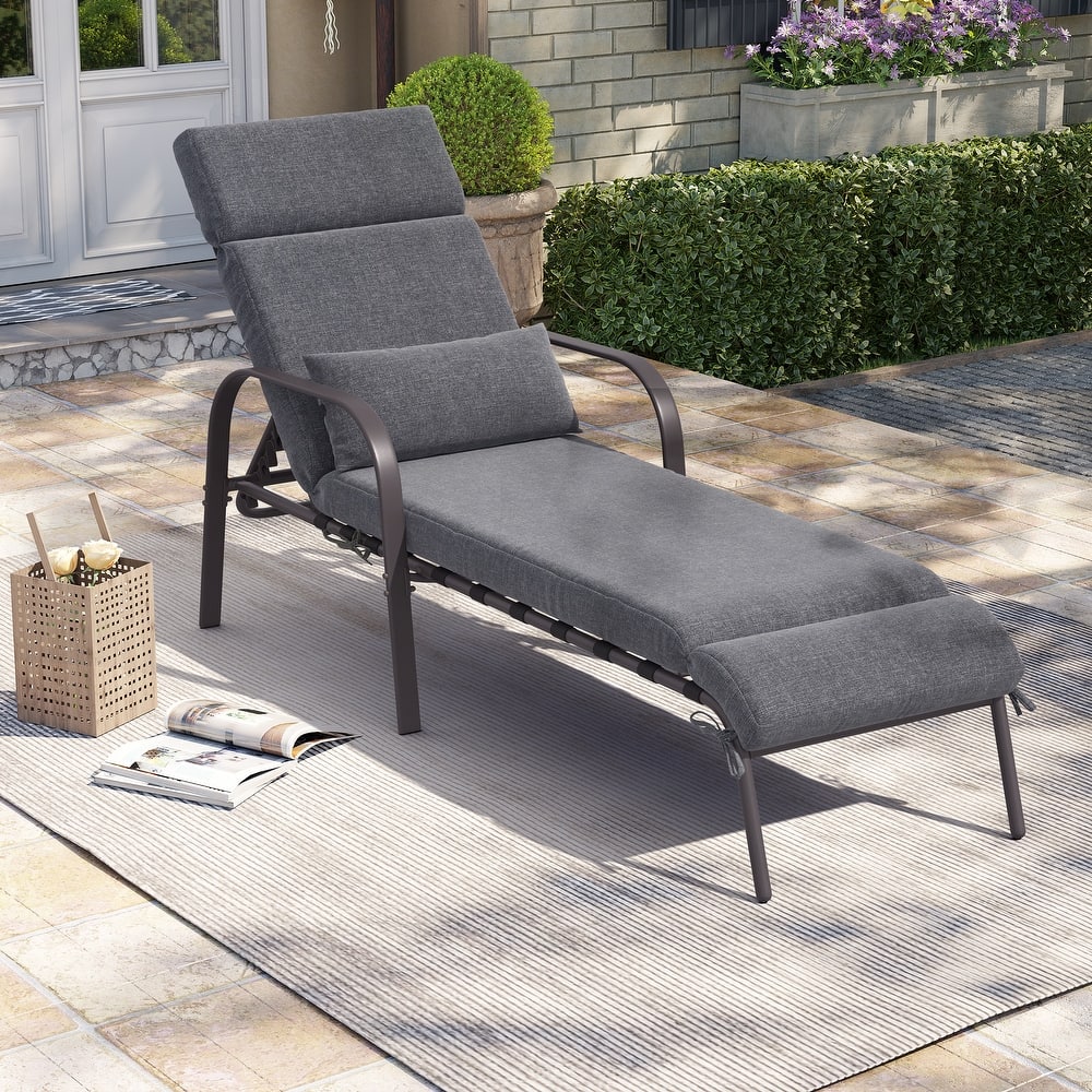 Outdoor Adjustable Patio Chaise Lounge Chair with Cushion Beach Poolside