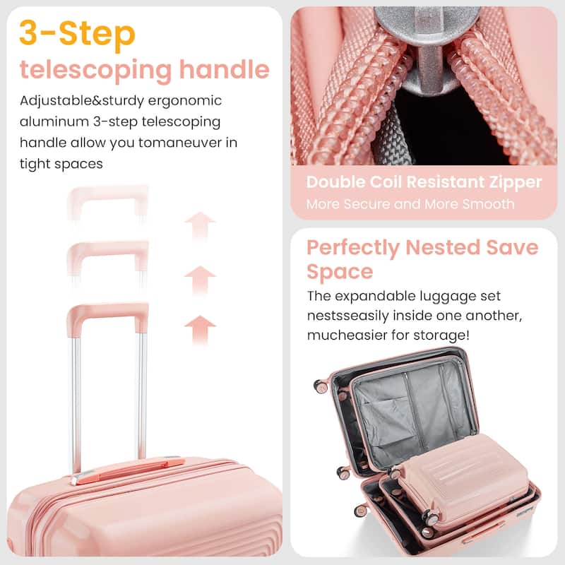 4 Piece Expandable Carry On Luggage Set, Hard Shell Lightweight Suitcase with TSA Lock and Spinner Wheels, for Men Women Travel