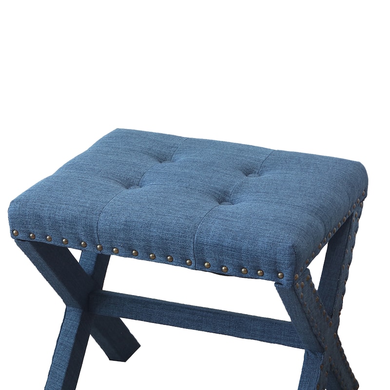 Modern Chic Vanity Stool X-Base Ottoman With Nailhead Trim (Set of 2)
