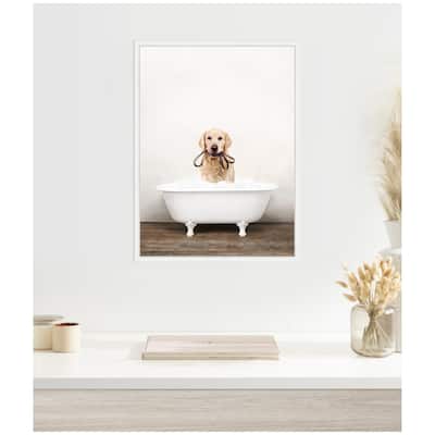 Kate and Laurel Sylvie Golden Retriever in Rustic Bath Style Framed Canvas by Amy Peterson