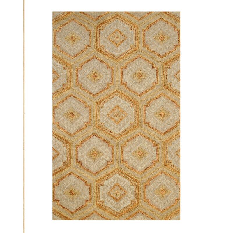 Gold Hand-Tufted Wool Transitional Geometric Rug, 5' x 8', Stylish Statement Accent - L