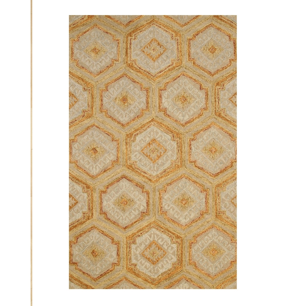Gold Hand-Tufted Wool Transitional Geometric Rug, 5' x 8', Stylish Statement Accent - L