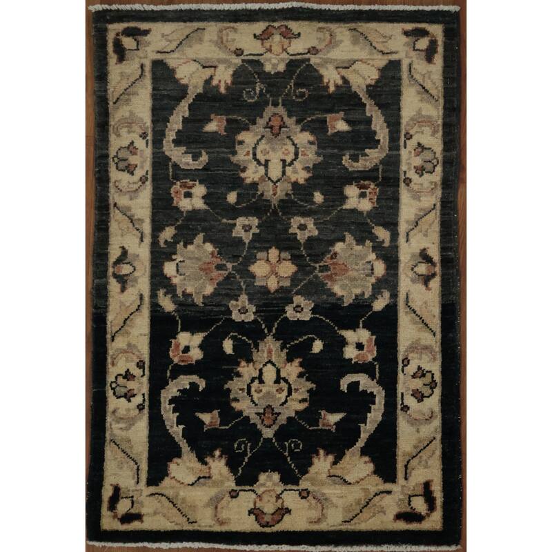 Hand Knotted Oriental 100% Wool Carpet Traditional All-Over Navy Blue & Blues Peshawar Area Rug - 2' 11'' X 2' 0''
