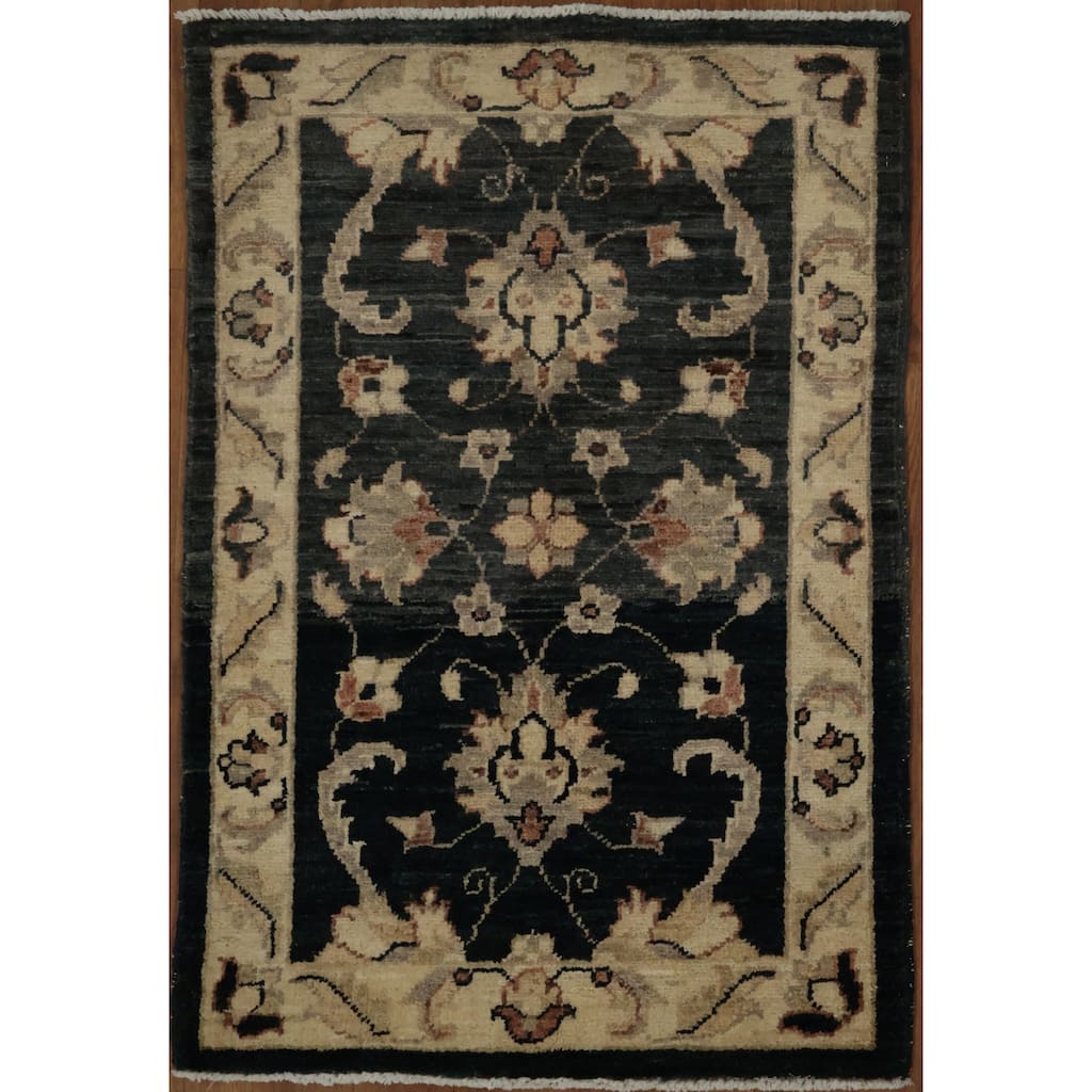 Hand Knotted Oriental 100% Wool Carpet Traditional All-Over Navy Blue & Blues Peshawar Area Rug - 2' 11'' X 2' 0''
