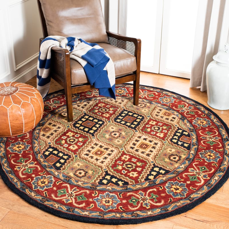 SAFAVIEH Handmade Heritage Links Oriental Wool Rug - 6' Round - Red/Beige