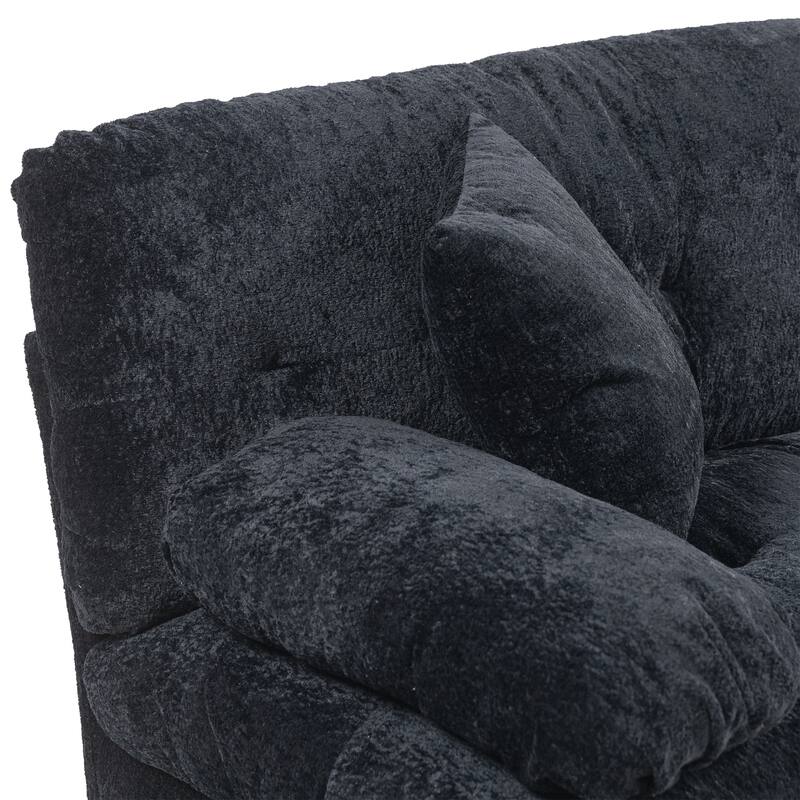 3-seat L Shaped Modular Sleeper Sofa, Dual-Layer Cushioning, Ottoman, 2 Pillows - Black for Living Room