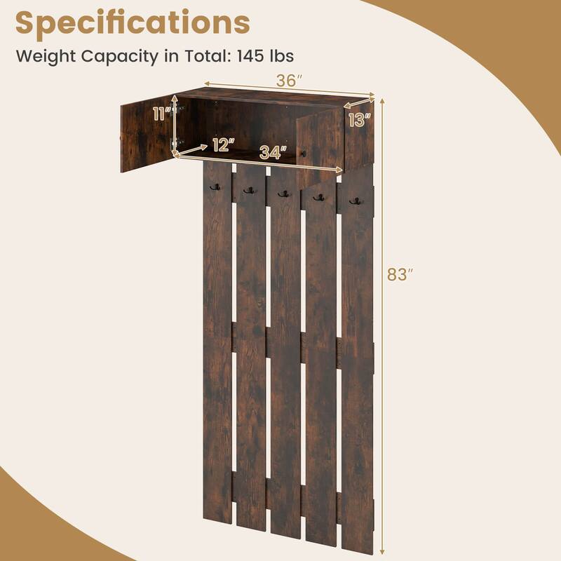 Costway Wall Mounted Entryway Wall Coat Rack with 5 Double Hooks & - See Details