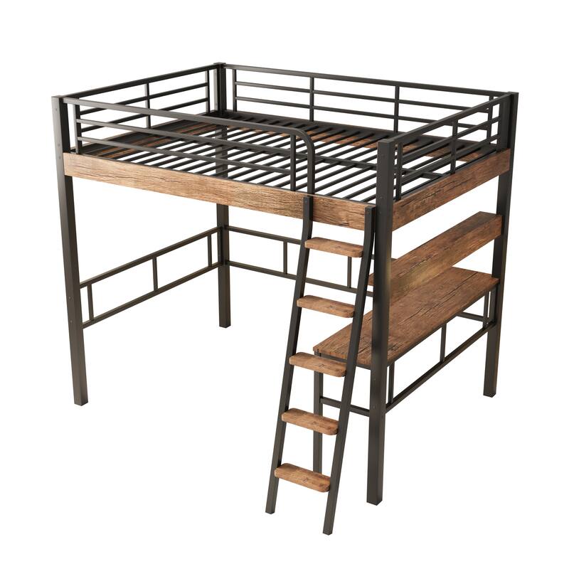 Metal Full Size Loft Bed with Built-in Desk