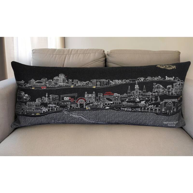 HomeRoots 35" Black New Orleans Nighttime Skyline Lumbar Decorative Pillow - Bed Rest - Polyester
