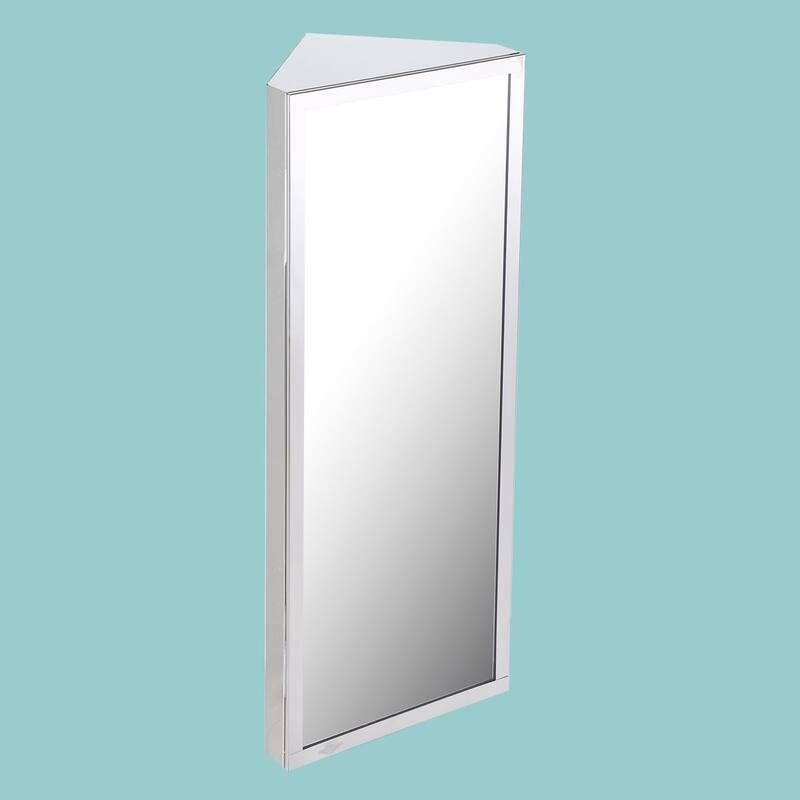Infinity Corner Medicine Cabinet with Mirror Stainless Steel 31.5" x 12" Triple Shelf Cabinet Left Open