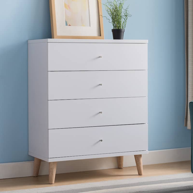 DH BASIC Mid-Century Modern White 4-Drawer Chest with Knobs by Denhour