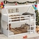 preview thumbnail 1 of 15, Low Height House Bunk Bed with Headboards,Guardrails,Ladder,Twin Over Twin Kids Bed White