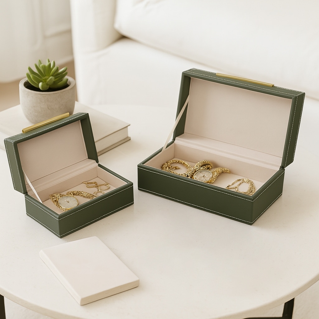 Decorative Faux Leather Organizer Box with Lid - Set of 2", 9", Brown - 12.0"