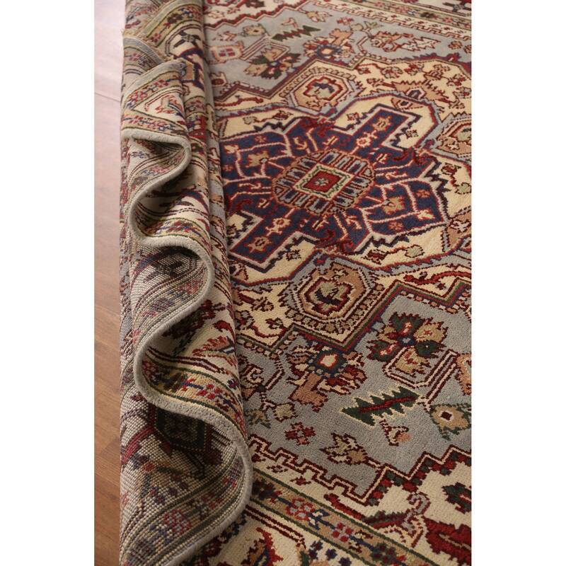 Geometric Traditional Heriz Serapi Indian Rug Handmade Wool Carpet - 7'11" x 9'10"