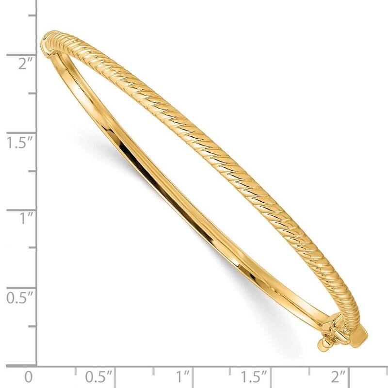 Curata 3mm 10k Yellow Gold Fold over Polished Textured Stackable Bangle Bracelet