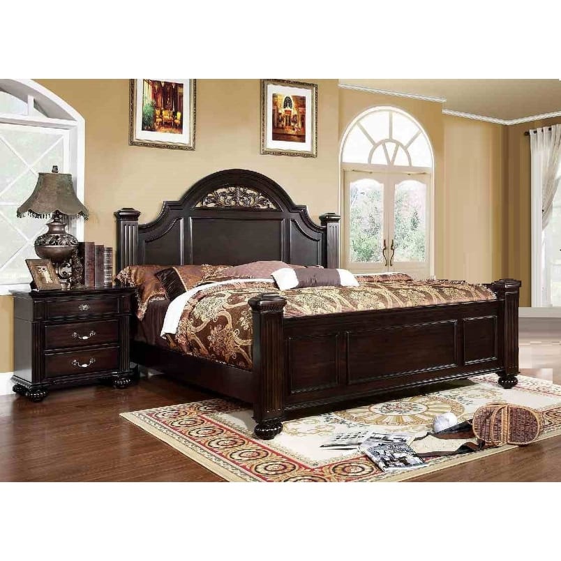Traditional Dark Walnut Finish 3pc Bedroom Set Bed 2x Nightstands