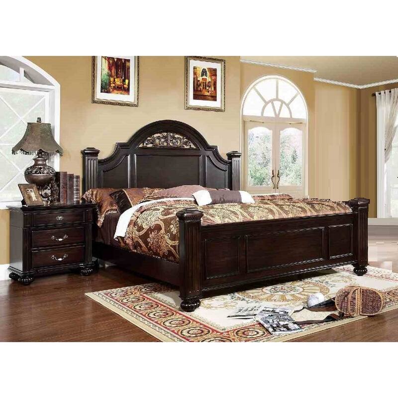 Traditional Dark Walnut Finish 3pc Bedroom Set Bed 2x Nightstands