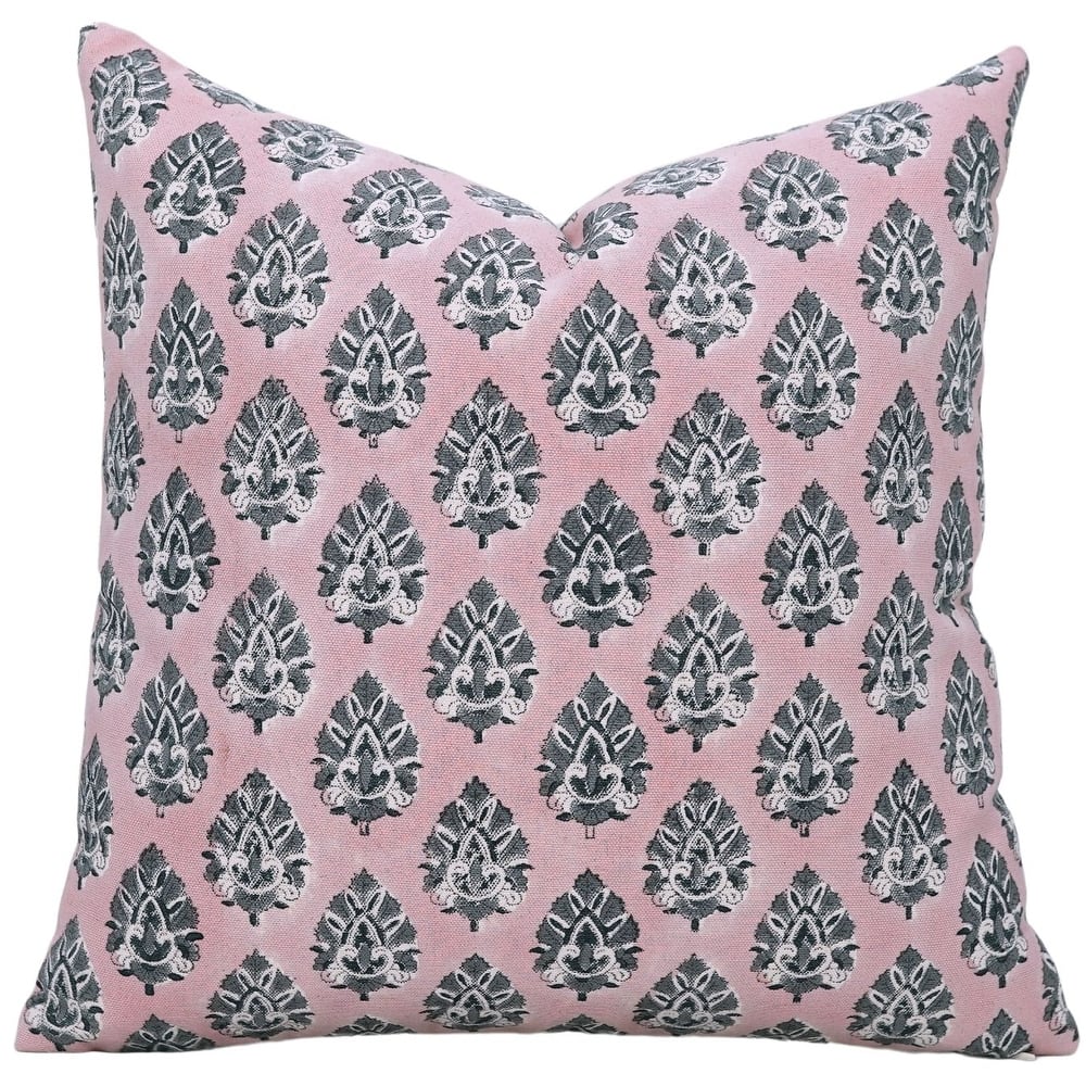Fabdivine Pink Cotton Hand Block Fall or Summer Décor Pillow or Cushion Cover