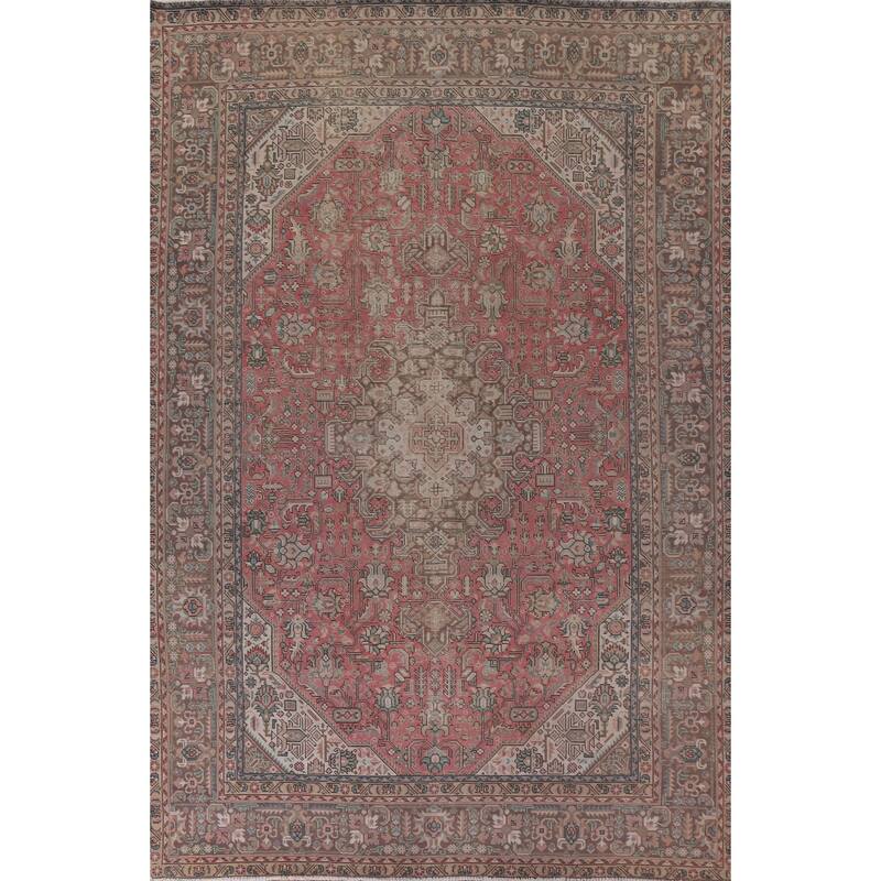 Hand Knotted Oriental 100% Wool Carpet Traditional Medallion Pink Tabriz Area Rug - 12' 9'' X 9' 2''
