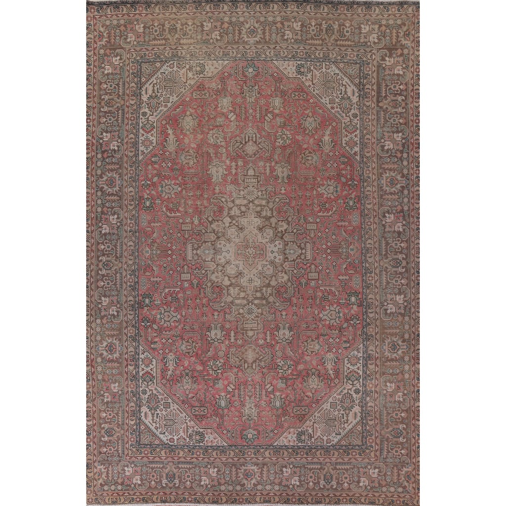 Hand Knotted Oriental 100% Wool Carpet Traditional Medallion Pink Tabriz Area Rug - 12' 9'' X 9' 2''