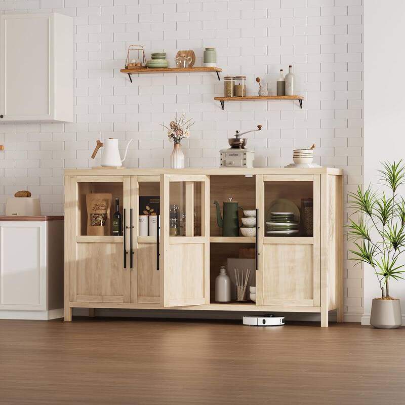 Large Buffet Cabinet with Storage, Sideboard Buffet Cabinet with Glass Doors
