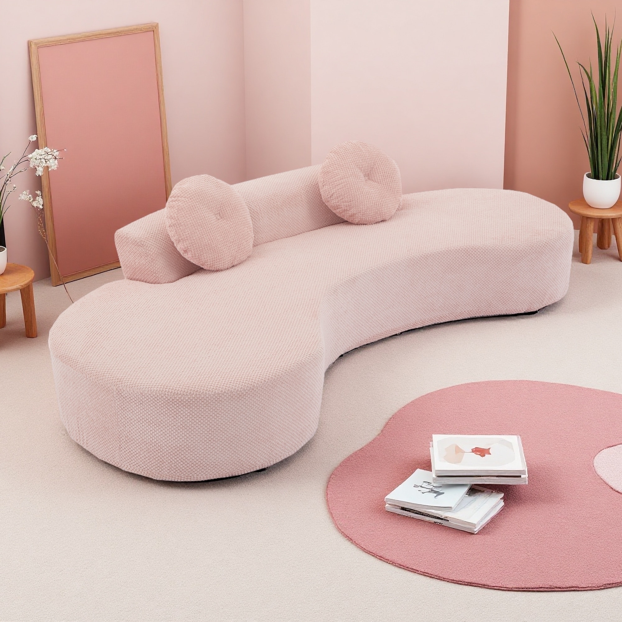 105.5" Point-Shaped Corduroy Curved Cloud Sofa with Anti-Wrinkle Fabric and 2 Pillows