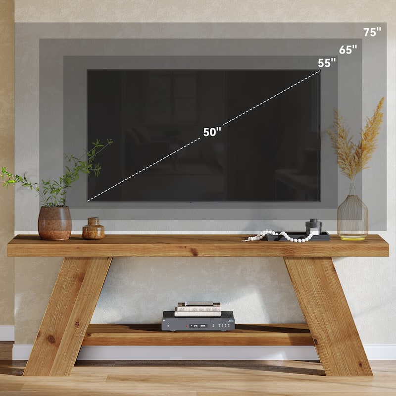 63 Inch Long Solid Wood TV Stand for TVs Up to 75 Inches - 15.75" D x 63" W x 23.62" H