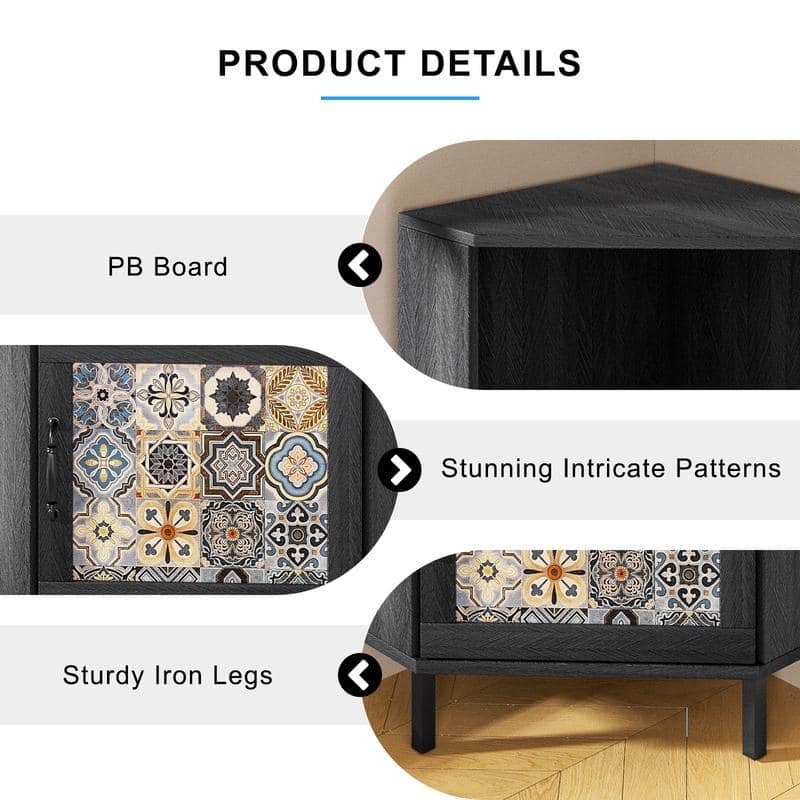 Mixoy Side Cabinet with Storage, Modern Free Standing Cabinet, Buffet Sideboard with Metal Base - corner