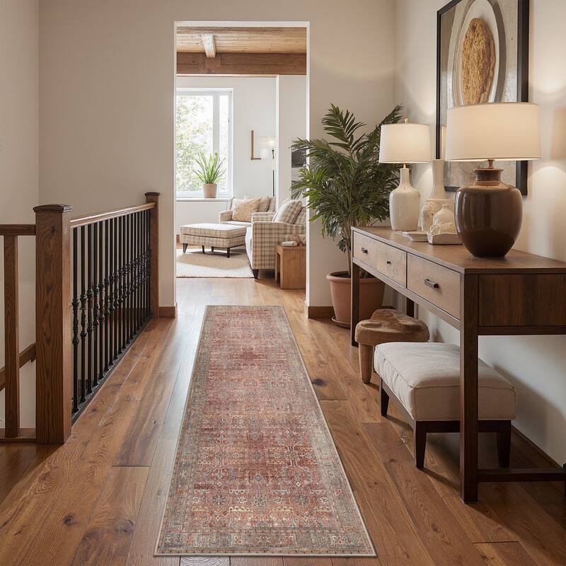 Mcow Floral Collection Machine-Washable Non-Slip Area Rug