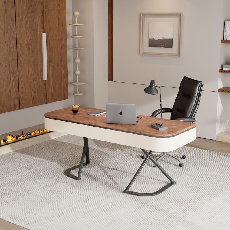 Modern 63'' Writing Desk, Brown Wood Desk,Drawers